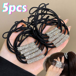 5Pcs Sparkling Rhinestone Head Rope High Elastic Women Shiny Diamond Ponytail Hair Bands Korean Simple Hair Accessories