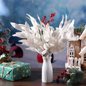 5Pcs Christmas Decoration Glitter Leaves 34cm Artificial Christmas Tree Ornament for Home Decor DIY Wreath Crafts Gift Accessory