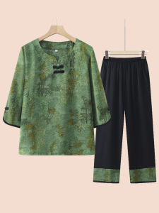Moms Clothing Summer Clothing New Short Sleeve Suit Middle-Aged and Elderly Womens Clothing Grandmas T-shirt Pants Women Breathable Clothes