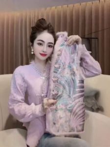 New Chinese Style Womens Knitted Lace Vest Diamond Embellished V-neck Two-piece Set Winter Fashion Commute Bright Silk