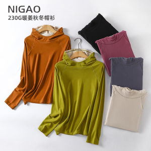 Womens Thermal Fleece Hoodie Base Layer Shirt Single Layer round Neck Pure Color Warmth Outerwear Spring Autumn 230g