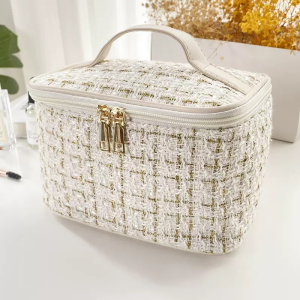 1 pc Multi-functional classic large-capacity cosmetic bag double zipper with handle portable travel wash bag