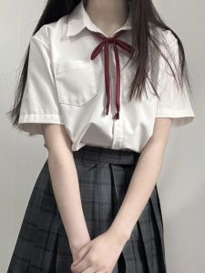 Loose Womens Short Sleeve JK Shirt Pure Color Top And Skirt Set Spring Summer College Style Fashionable Versatile White Polyester