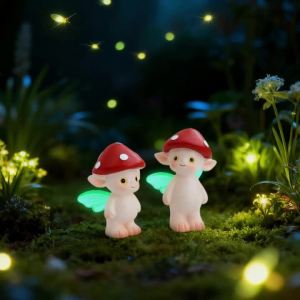 Tượng Điêu Khắc Cây Cảnh Hình Nấm Nhiều Màu Sắc Với Đôi Cánh Phát Quang Phong Cách Đồng Quê Làm Từ Nhựa Resin Dành Cho Lứa Tuổi Từ 14 Trở Lên