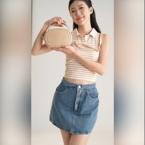 Túi Yuumy (Thời trang nữ dáng tròn bầu viền chỉ size 20 - Túi đeo chéo da Seasand YN246)