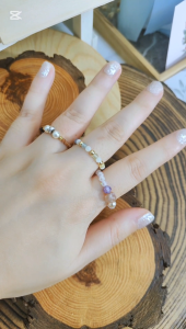 Ready Stock SG - Rainbow Cat Eye Elastic Beaded Crystal Ring Handmade Crystal Ring