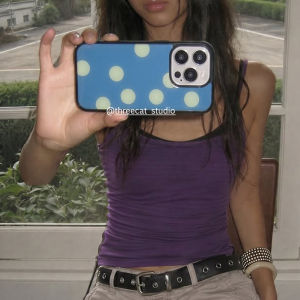 Y2k Lake Blue Milk Yellow Polka Dots Phone Case For IPhone 17 Air 16 Pro Max 15 14 Plus 13 12 11 Shockproof Silicone Back Cover