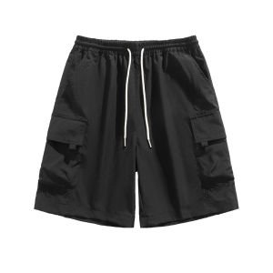 Mark Fairwhale | Black Workwear Shorts for Men Loose Fit Cord Drawstring Multiple Pockets