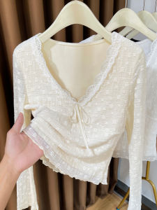 เสื้อเชิ้ตคอวีลึกผู้หญิง ผ้าตาข่ายบุขนแกะ แขนยาว ทรงเข้ารูป สไตล์เกาหลี สำหรับใส่ไปทำงาน ฤดูใบไม้ร่วง/ฤดูหนาว