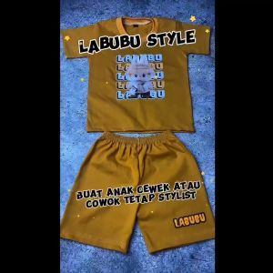 Setelan Kaos Anak Labu Labubu Size S.M.L Usia 1-8 Tahun