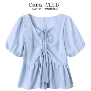 Cara CLUB Plus Size Fashionable Square Collar Short Sleeve Shirt for Women Summer Body Shaping Slimming Pullover Casual Wear