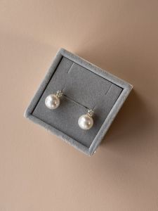 10/12mm Diana Pearl Stud Earrings Akoya Texture Shijia Pearl Sterling Silver Gold Plated Auricular Needle [Gift Lint Box]]