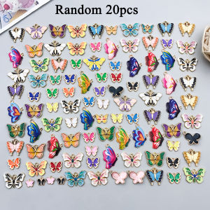 Random 20pcs/50pcs/100pcs Alloy Enamel Butterfly Pendant Jewelry Making DIY Keychain Earrings Charms for Bracelets Necklace