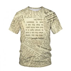 Summer New Mens T-shirt 3D Printing English Newspaper Pattern Personality Casual Mens Wear Home Support V-neck Short Sleeve