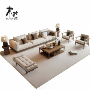 Retro Simple Designer White Larch Wood Sofa Combination Living Room Couch for Homestay Aesthetic Beauty Traditional Chinese Style