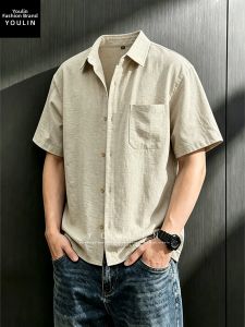 YOULIN | Apricot Relaxed Fit Linen & Lyocell Mens Shirt
