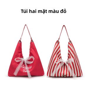 JIFANPAUL | Túi Đeo Vai Bằng Vải Canvas Hai Mặt Màu Đỏ In Chữ Phong Cách Hàn Quốc Mùa Hè