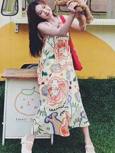 Váy Vest Không Tay Dáng Rộng Graffiti Mùa Hè Mới Cho Nữ Váy Midi Thường Ngày Bằng Polyester 80% Cotton 20% Váy Dài Thường Ngày