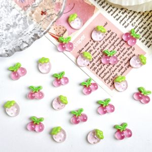 30PCS Simulated Cute Jelly Cherry Resin Nail Art Charms 3D Sweet Pink Strawberry Nail Decorations for DIY Hair Clip Nails Parts