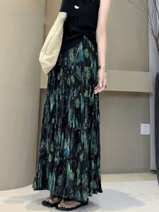 Fashionable Floral Print A-Line Midi Skirt Universal plus Size Summer 2025 Polyester Fiber Korean Style Natural Waist Skirt