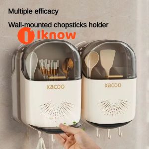 Tôi Biết hộp lưu trữ dao kéo đa chức năng treo tường-Thiết kế hiện đại cho đũa thìa và dĩa có lỗ thông gió và móc