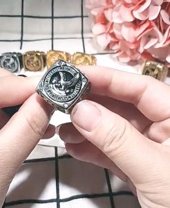 【MODOMOMA】 High Quality Shining Stone Eagles Ring Fraternal Gold Silver Black Big Square Stainless Steel Ring for Men Style Eagle Kuya Bull Ring Women Size 7-13 TFOE-PE Fashion Jewelry A96-1