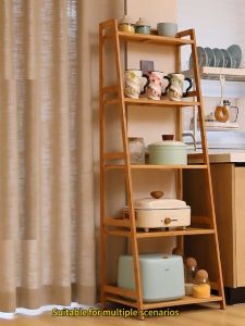 LACCOHUG Bamboo Storage Rack Wood 3/4/5 Layers Open Storage Household Slanted Shelves Rak Penyimpanan