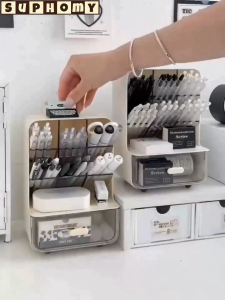 Multifunctional Plastic Pen Holder Desk Organizer Cosmetic Storage Box Desktop Makeup Storage With Drawer Organization