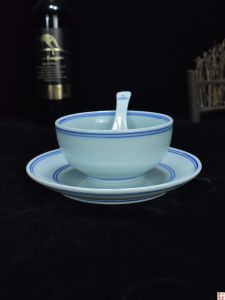 Xihong Jingdezhen Ceramic Chinese Style Hotel Restaurant 3-Piece Set Bowl Tray Bone Dish Small Spoon Underglaze Color High Temperature