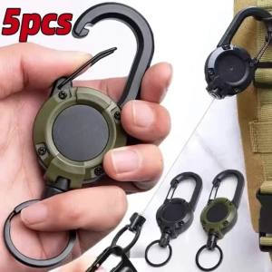 Retractable Heavy Duty Pull Reel Carabiner Strong Steel Wire Rope Buckle Spring Key Ring Outdoor Sporty attachment Keychain Tool