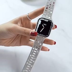 Soft Letter Silicone Strap For Apple Watch Ultra 2 49mm Replacement Bracelet Wristband iWatch Series 9 8 7 6 SE 5 4 3 2 1 band 41mm 45mm 38mm 42mm 40mm 44mm Sports Strap