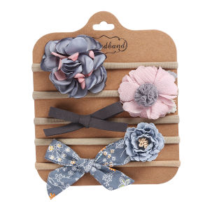 5Pcs/Set Flower Fabric Cloth Bow Print Baby Headband Elastic Nylon Hair Bands Newborn Photography Props Kids Accessories