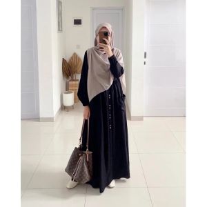 Promo Zee  Dress Gamis Katun Polos Linen Gamis Simpel Wanita Dewasa Muslimah