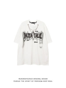 WUKONGYOUHUO | American Retro Street Print Necklace Short Sleeve Loose Fit Cotton T-Shirts