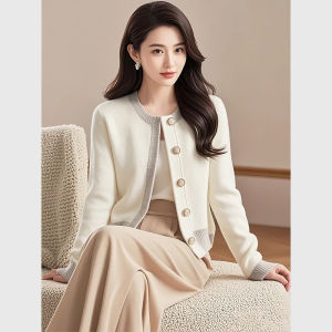 WANGGONGZHU | Princess Style Knitted Open Cardigan Womens Soft Color Block Autumn Winter Fashionable Design Sense Top Women Elegant Trendy