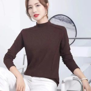 Double-Sided Australian Fleece Slimming Meat Covering Base Shirt Half High Neck T-Shirt Women Fashionable Commute Style Long Sleeve Winter Regular Length