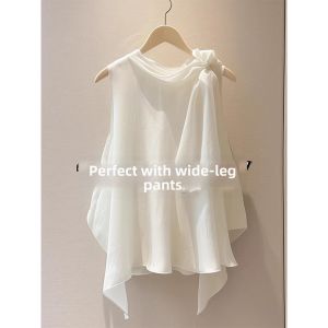 V.C.I | Bow Decor Irregular Design Sleeveless Blouse