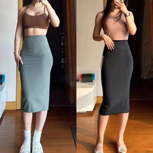 Lulu Womens High Waist Yoga Skirt Mid-Length Slim Fit Yoga Shorts Breathable Quick Dry Moisture Wicking Nylon Retro Feel