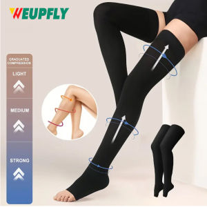1Pair Thigh High Compression SocksFirm Support 20-30 mmHg Gradient Compression Stockings with Silicone BandTreatment for Edema