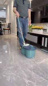 PMOP Green Mop with Spinner and Stainless Steel Basket Thicken hydraulic rod Tornado Mop for floor cleaning wet and dry