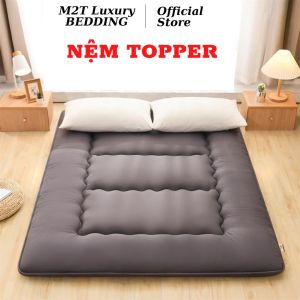 Nệm topper xuất Nhật M2T Bedding 5cm - Topper cao cấp sử dụng lõi bông tinh khiết êm ái có dây cài 4 góc đế chống trơn trượt - bảo vệ nệm