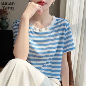BALANYANG | Áo Thun Ngắn Tay Ôm Body Hút Ẩm Có Sọc