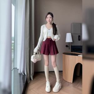 AMMIN 2024 Autumn new button high-waisted A-frame wide leg pants female Korean version style simple solid color fashion pleated straight leg pants