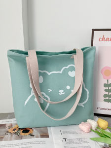 กระเป๋าผ้าใบทรงสี่เหลี่ยมผืนผ้าความจุขนาดใหญ่สำหรับใส่หนังสือ กระเป๋าสะพายไหล่สำหรับเด็กและเยาวชน กระเป๋าสะพายไหล่ผู้หญิง กระเป๋าสะพายไหล่แบบหนังสือ