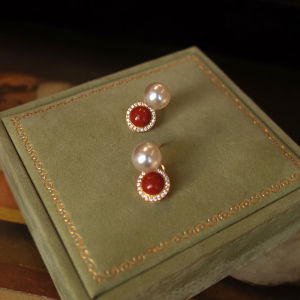 YICAN | Red Pearl Earrings S925 Sterling Silver