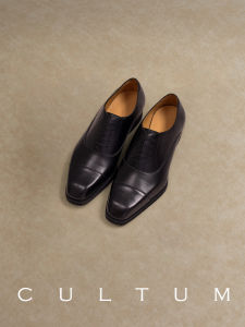 Cultum Mens Oxford Shoes Business Casual Commute Leather Brogue Flat Heel Office Wear Square Head Comfortable Breathable