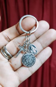 St. Benedict Silver Medal Ten Centavo Size and Miraculous Medal for Key