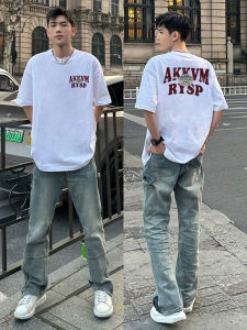 American Street Style Heavyweight Pure Cotton Casual Vintage T-Shirt Loose Short Sleeve for Men round Neck Print Youth Fashion