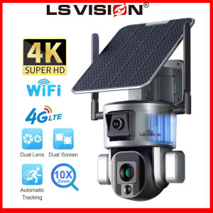 LS VISION 4K 8MP กล้องวงจรปิดพลังงานแสงอาทิตย์เลนส์คู่4G /Wifi 20X ออปติคัลซูมไร้สาย IP66กันน้ำการมองเห็นได้ในเวลากลางคืนสีเต็มรูปแบบระบบติดตามอัตโนมัติแบบมนุษย์เชื่อมโยงสองทางเครื่องบันทึกภาพกล้องวงจรปิดสำหรับสวนในลานฟาร์ม