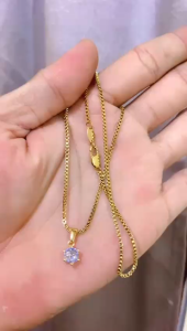 Kalung Titanium Model Rantai Itali Liontin Permata Sudah Kait Lobster Embos Kode 750 Anti Karat Gold Dan Silver